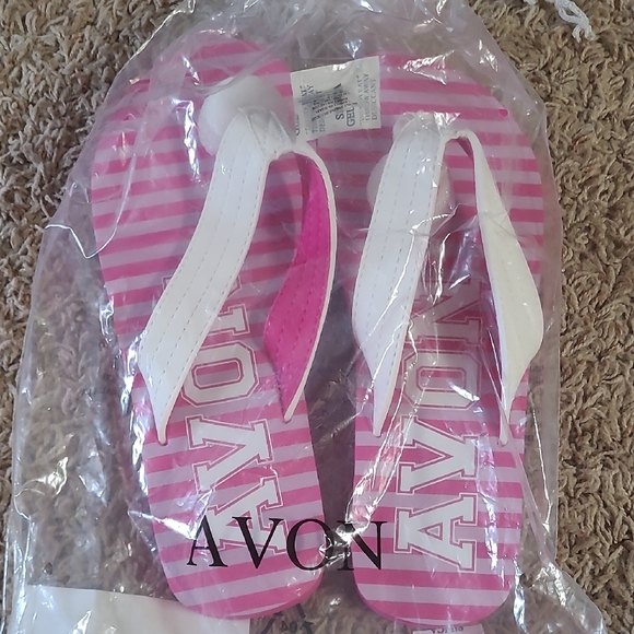 Avon Shoes - Avon Pink and White Flip Flops Sizs LARGE 9-10